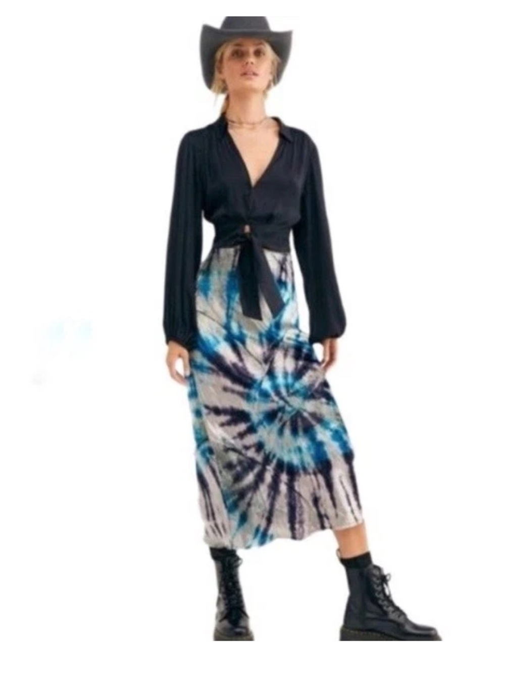Free People Serious Swagger Tie Dye Velvet Midi Skirt
